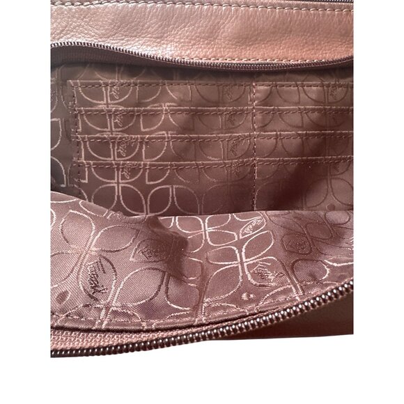 Fossil Brown Leather Handbag With Floral Interior Lining & Multiple Compartments - Picture 2 of 5